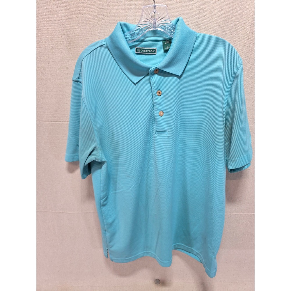 Cubavera Mens Large Aqua Blue Textured Ribbed Short Sleeve Polo Shirt 2746